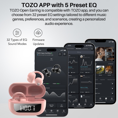 TOZO Brand New Open-ear True Wireless Earbuds Bluetooth Headsets for Outside Sports Fitness Ear Clip-Pink