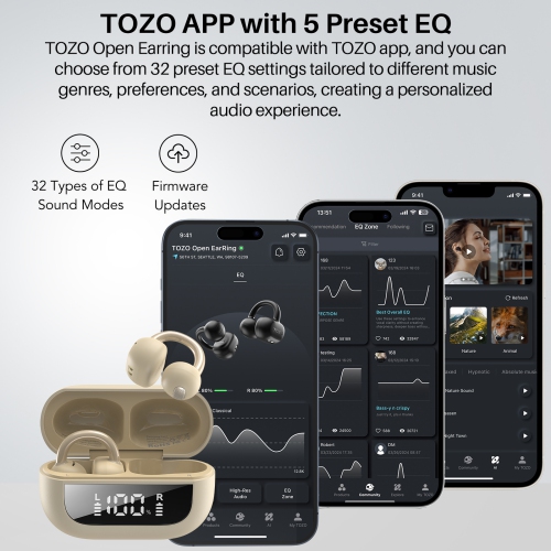 TOZO Brand New Open-ear True Wireless Earbuds Bluetooth Headsets for Outside Sports Fitness Ear Clip-Khaki