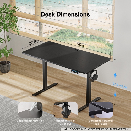 Huanuo 140 x 70.10cm Black Electric Height Adjustable Standing Desk. Perfect for a Computer Workstation Home & Office. Free Shipping
