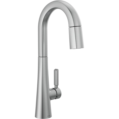 DELTA  Faucet Monrovia Bar Faucet Brushed Nickel, Bar Sink Faucet Single Hole, Wet Bar Faucets With Pull Down Sprayer