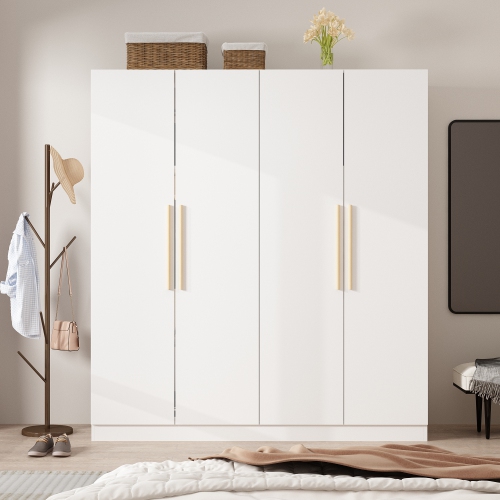 Homsee Wardrobe with Dual Hanging Rods and Adjustable Shelves for Efficient Storage and Organization,White