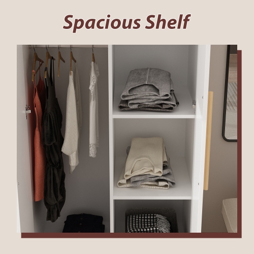 Homsee Wardrobe with Dual Hanging Rods and Adjustable Shelves for Efficient Storage and Organization,White