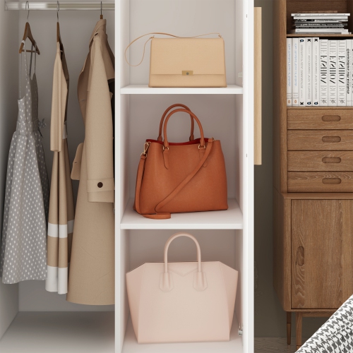 Homsee Wardrobe with Dual Hanging Rods and Adjustable Shelves for Efficient Storage and Organization,White