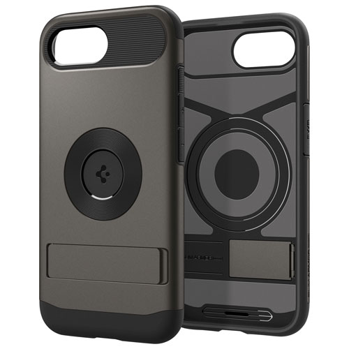 Image 1 de 1.. Étui rigide ajusté Slim Armor MagFit de Spigen pour iPhone 16e - Gris métallique