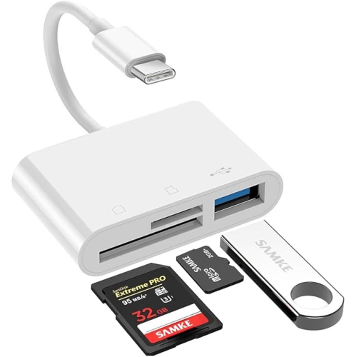 USB C SD/TF Card Reader Type-C Camera Adapter - 3 in 1 USB C to TF/SD/USB Disk Camera Memory Reader Adapter for iPhone15/15Pro and Above/iPad