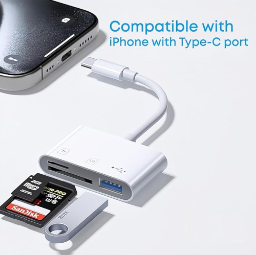 Lecteur de carte USB-C SD/TF Adaptateur d'appareil photo de type C - 3 USB C à TF/SD/USB Disque Adaptateur de lecteur de mémoire pour iPhone15/15 Pro
