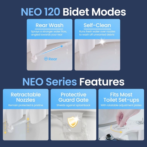 LUXE Bidet NEO 120 - Self-Cleaning Nozzle, Fresh Water Non-Electric Bidet Attachment for Toilet Seat, Adjustable Water Pressure, Rear Wash