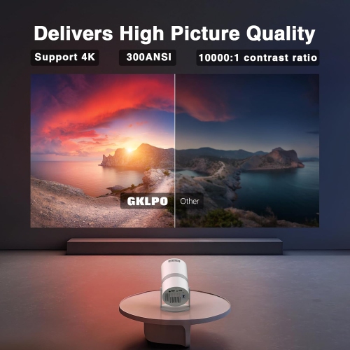 【Built-in Apps】 Projector 4K with WiFi 6 and Bluetooth, Portable Outdoor Projector with 【Auto Keystone】, 270° Rotation Movie Projector Compatible