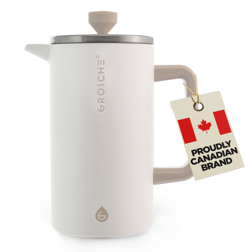 GROSCHE DUBLIN Stainless Steel French Press, Double Wall French Press Coffee Maker - White
