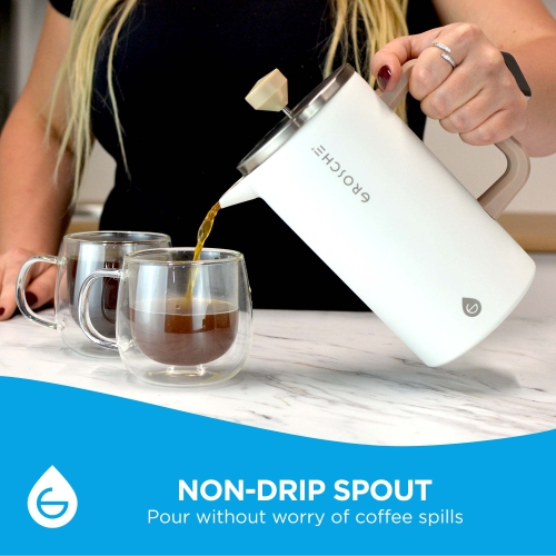 GROSCHE DUBLIN Stainless Steel French Press, Double Wall French Press Coffee Maker - White