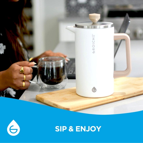 GROSCHE DUBLIN Stainless Steel French Press, Double Wall French Press Coffee Maker - White