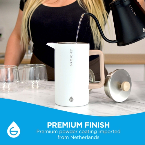 GROSCHE DUBLIN Stainless Steel French Press, Double Wall French Press Coffee Maker - White