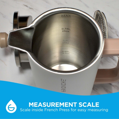 GROSCHE DUBLIN Stainless Steel French Press, Double Wall French Press Coffee Maker - White