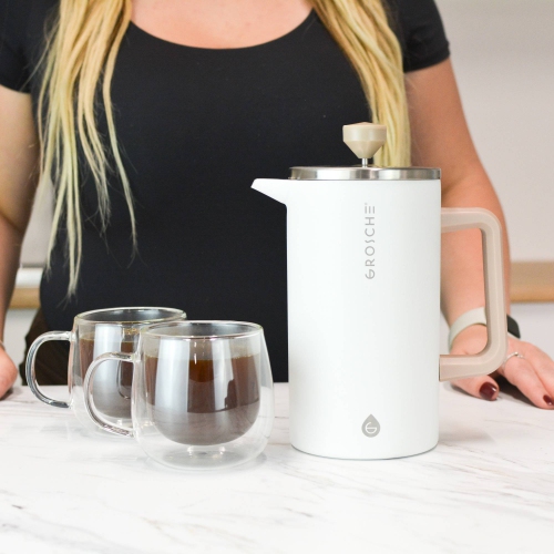 GROSCHE DUBLIN Stainless Steel French Press, Double Wall French Press Coffee Maker - White