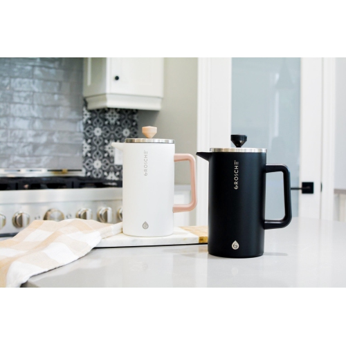 GROSCHE DUBLIN Stainless Steel French Press, Double Wall French Press Coffee Maker - White