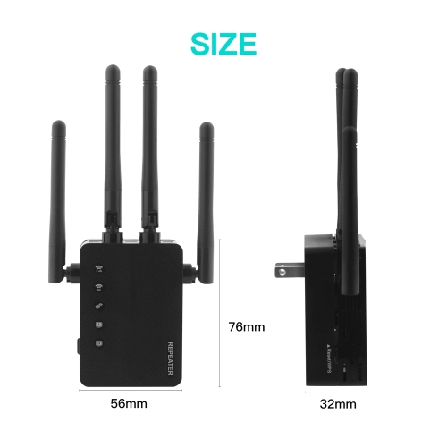 Wireless WiFi Extender Repeater with 4 Antennas Internet Signal Booster Dual Band 5GHz/2.4GHz Wide Coverage for Home Hotel