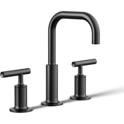 Image 1 of 9.. KOHLER Purist K-14406-4-Bl Widespread Bathroom Sink Faucet with Metal Drain Assembly in Matte Black