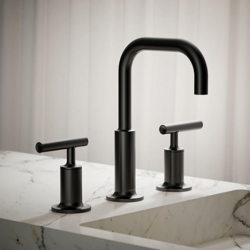 KOHLER Purist K-14406-4-Bl Widespread Bathroom Sink Faucet with Metal Drain Assembly in Matte Black