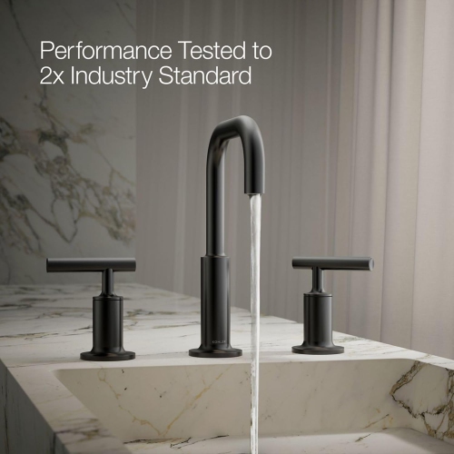 KOHLER Purist K-14406-4-Bl Widespread Bathroom Sink Faucet with Metal Drain Assembly in Matte Black