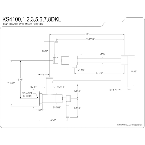 Bouche-pot mural Kaiser KS4108DKL de Kingston, nickel brossé