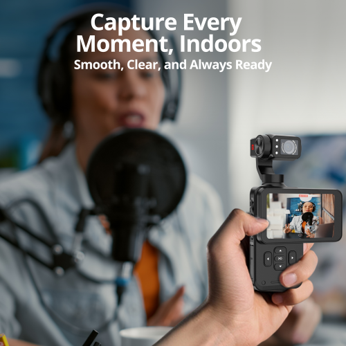 Open Box - Nimble 1 Content Creator Pocket Camera with Gimbal, 3.5" Screen with 64gb SD Card, 3-Axis EIS, 5K 30FPS, 4K 60FPS, AI Face Tracking, IR