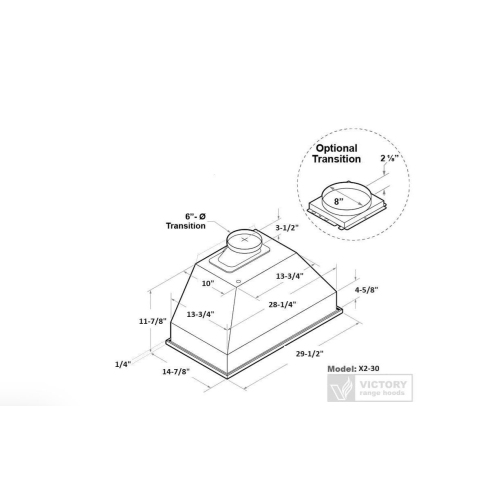 Victory 30 Inch 700 CFM Stainless Steel Range Hood Insert- X2-30