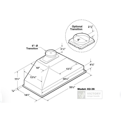 Victory 36 Inch 700 CFM Stainless Steel Range Hood Insert- X2-36