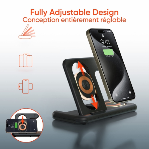 HyperGear PowerFold X-Ray 4-in-1 Foldable Wireless Charging Stand with 15W Wireless Fast Charge