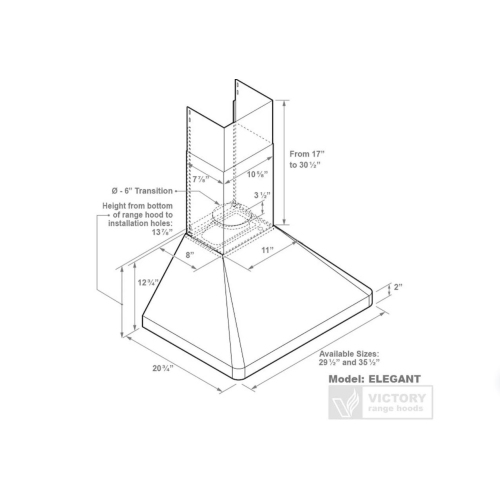 Victory 36 Inch Wall Mounted Stainless Steel Range Hood with 450 CFM- Elegant-30