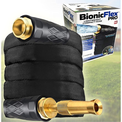 Boyau de jardin noir Bionic Flex Pro de 25 pi en laiton