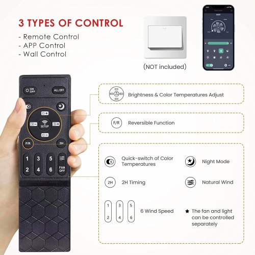 Modern Big Ceiling Fans with Lights- 46" Low Profile Indoor Ceiling Fan with Light and Remote/APP Control, Flush Mount, LED Dimmable DC Reversible