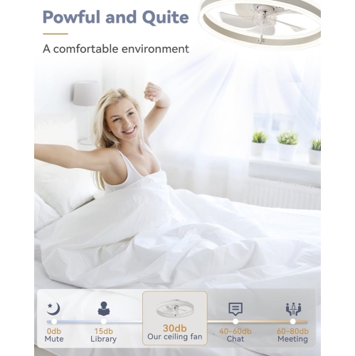 LUXURIOUS Low Profile Ceiling Fans with Lights, Flush Mount Modern Ceiling Fan and Remote Control, 19.7" LED Ceiling Fans, Stepless Dimmable 3 Colors