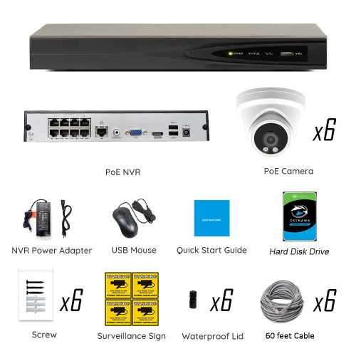 Full Color Night Vision 6MP Wired Audio Security Camera System, 6 Camera Surveillance Kit Outdoor DIY Audio 2TB HDD Included for Home Business