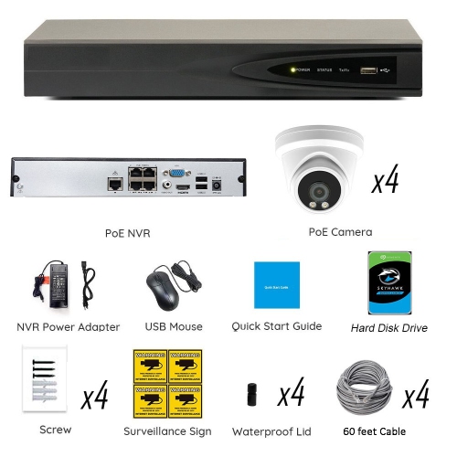 Full Color Night Vision 6MP Wired Audio Security Camera System, 4 Camera Surveillance Kit Outdoor DIY Audio 2TB HDD Included for Home Business