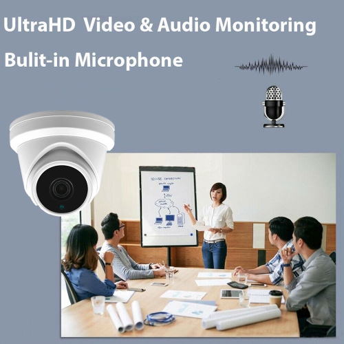 Full Color Night Vision 4K 8MP Wired Audio Security Camera System, 4 Camera Surveillance Kit Outdoor DIY Audio 2TB HDD Included for Home Business