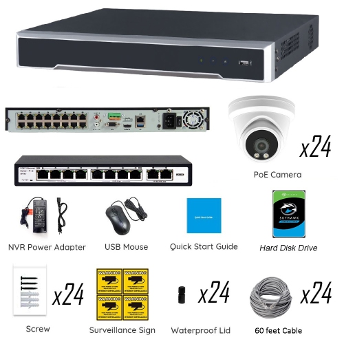 Full Color Night Vision 4K 8MP Wired Audio Security Camera System, 24 Camera Surveillance Kit Outdoor DIY Audio 10TB HDD Included for Home Business