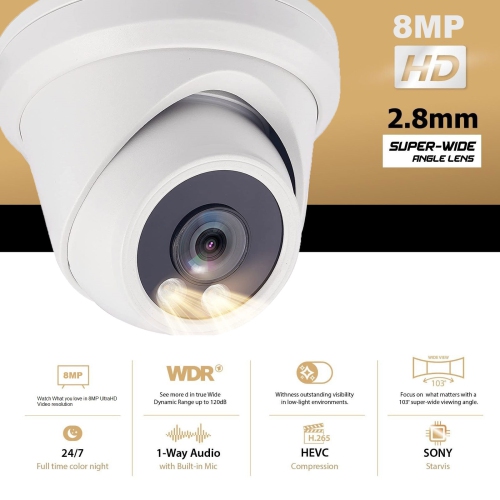 Full Color Night Vision 4K 8MP Wired Audio Security Camera System, 32 Camera Surveillance Kit Outdoor DIY Audio 10TB HDD Included for Home Business