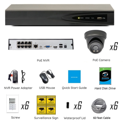 Full Color Night Vision 4K 8MP Wired Audio Security Camera System, 6 Camera Surveillance Kit Outdoor DIY Audio 2TB HDD Included for Home Business