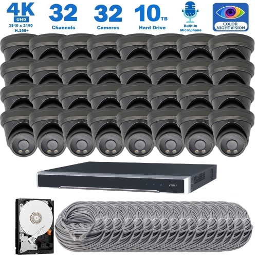 Full Color Night Vision 4K 8MP Wired Audio Security Camera System, 32 Camera Surveillance Kit Outdoor DIY Audio 10TB HDD Included for Home Business