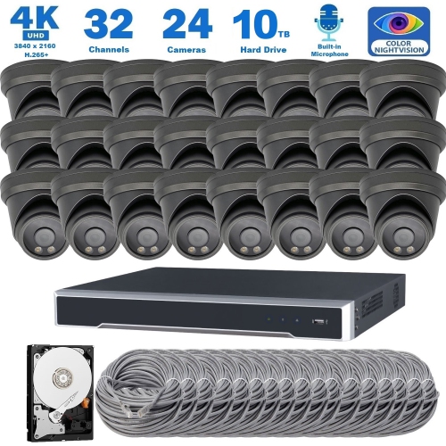 Full Color Night Vision 4K 8MP Wired Audio Security Camera System, 24 Camera Surveillance Kit Outdoor DIY Audio 10TB HDD Included for Home Business