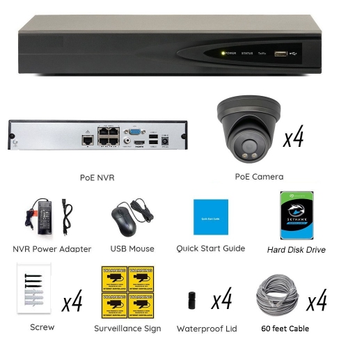 Full Color Night Vision 4K 8MP Wired Audio Security Camera System, 4 Camera Surveillance Kit Outdoor DIY Audio 2TB HDD Included for Home Business