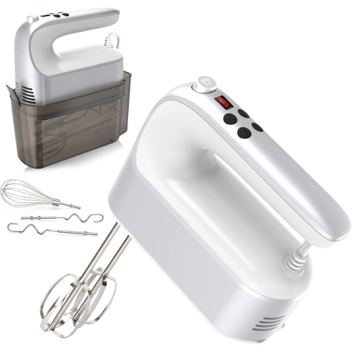 Batteur à main numérique à 9 vitesses Yomelo électrique, moteur c.c. puissant 400&nbsp;W, mélangeur à main avec boîtier de rangement encliquetable,