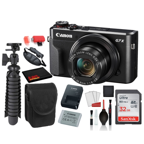 Image 1 de 5.. Appareil photo numérique PowerShot G7 X Mark II de Canon avec carte SD 32 Go de SanDisk + étui + trépied 12&nbsp;po + PLUS