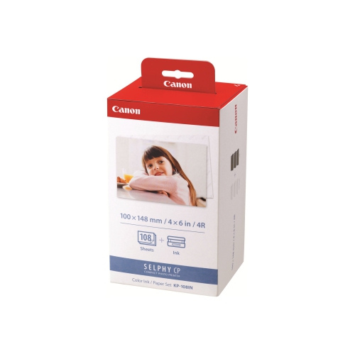 Canon KP-108IN Color Ink and 4 x 6 Paper Set Bundle With Cleaning Cloth