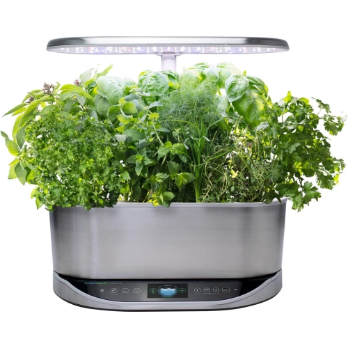 Siège sauteur Elite d'AeroGarden – Jardin intérieur avec lampe de culture LED, compatible Wi-Fi et Alexa, acier inoxydable