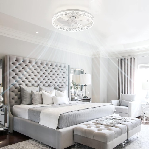 20" Modern Ceiling Fans with Lights and Remote, Dimmable Low Profile Ceiling Fan, Flush Mount Bladeless Ceiling Fan, Stepless Color Temperature