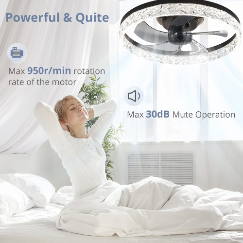 20" Modern Ceiling Fans with Lights and Remote, Dimmable Low Profile Ceiling Fan, Flush Mount Ceiling Fan, Stepless Color Temperature Change and 6