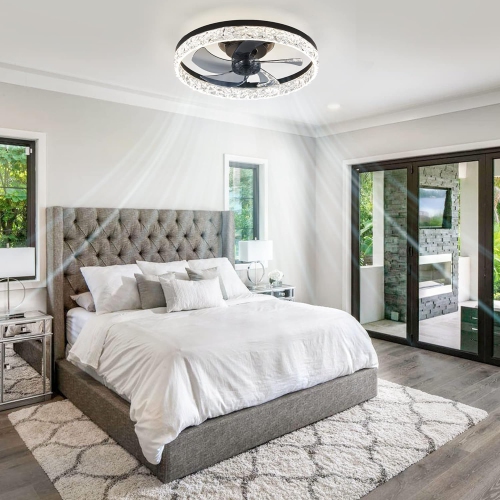 20" Modern Ceiling Fans with Lights and Remote, Dimmable Low Profile Ceiling Fan, Flush Mount Ceiling Fan, Stepless Color Temperature Change and 6