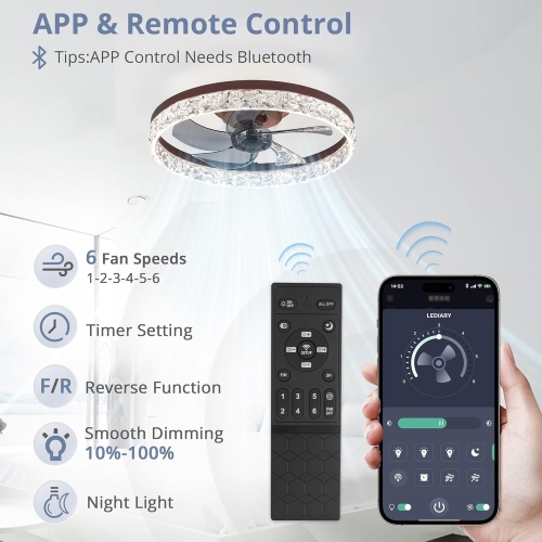 20" Modern Ceiling Fans with Lights and Remote, Dimmable Low Profile Ceiling Fan, Flush Mount Ceiling Fan, Stepless Color Temperature Change and 6