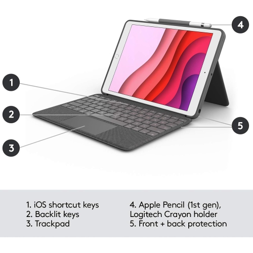 Logitech Combo Touch for iPad Keyboard case with trackpad, wireless keyboard, and Smart Connector technology - Graphite